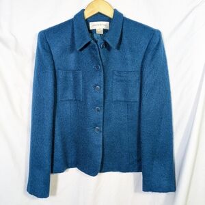 Jones New York Women's Wool Mohair Blend Blazer Classic Soft Workwear Teal Sz 12